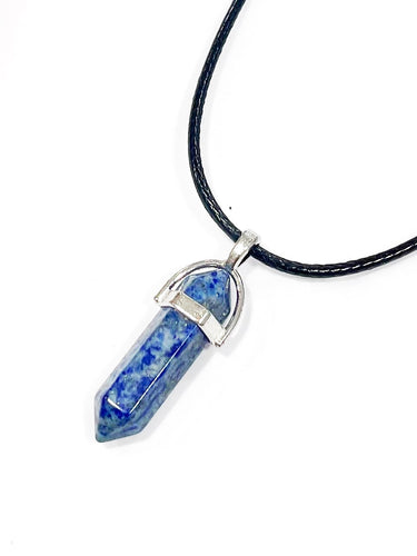 Sodalite Crystal Small Faceted Point Pendant & Cord Necklace |Reiju