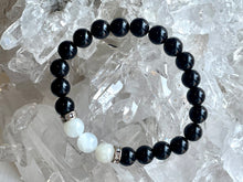 Load image into Gallery viewer, Black Agate &amp; Moonstone Crystal Stone Beaded Diamante Bracelet