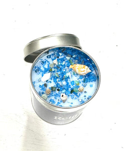 March Birthstone Aquamarine Crystal Topped Blue Luxury Candle Fragranced with Patchouli, Ginger, Clove & Seaweed