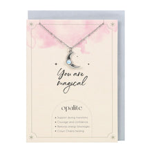 Load image into Gallery viewer, OPALITE CRESCENT MOON NECKLACE GREETINGS CARD