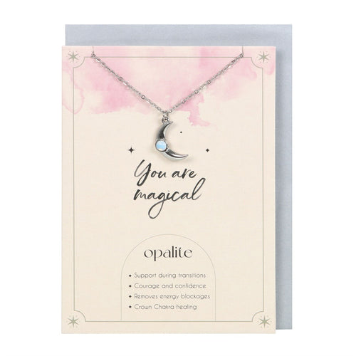 OPALITE CRESCENT MOON NECKLACE GREETINGS CARD