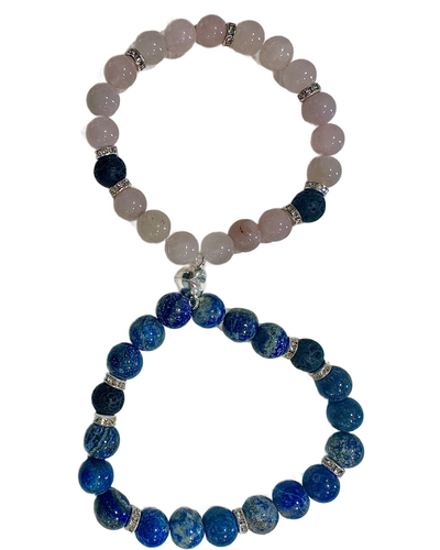 Magnetic Heart Matching Bracelet - Lapis Lazuli + Rose Quartz