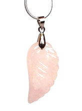 Load image into Gallery viewer, New! Rose Quartz Carved Crystal Angel Wing &amp; 18&quot; Silver Chain |Reiju