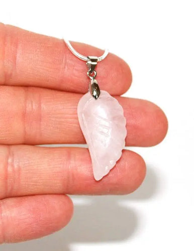 New! Rose Quartz Carved Crystal Angel Wing & 18