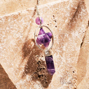 Amethyst Crystal Stone Spinning Merkaba Point Dowsing Pendulum