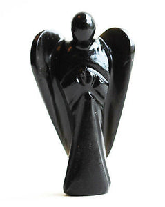 Hand Carved Black Obsidian Crystal Angel - Krystal Gifts UK
