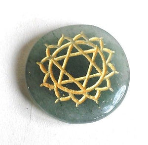 Set of Seven Chakra Healing Crystal Palm Stones, Hand Engraved With Sanskrit Chakra Symbols - Krystal Gifts UK