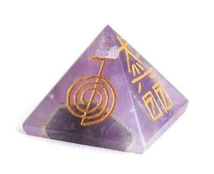 Amethyst Crystal Pyramid Hand Engraved with Reiki Symbols - Krystal Gifts UK