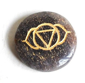 Set of Seven Chakra Healing Crystal Palm Stones, Hand Engraved With Sanskrit Chakra Symbols - Krystal Gifts UK