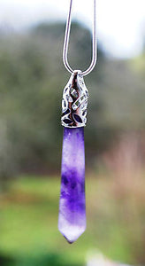 Amethyst Long Crystal Pendant - Krystal Gifts UK