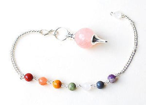 Rose Quartz Crystal Dowsing Pendulum With Chakra Stones - Krystal Gifts UK