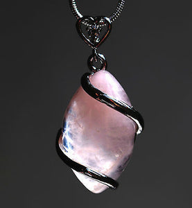 Rose Quartz Wrapped Crystal Stone Pendant & Silver Chain - Krystal Gifts UK