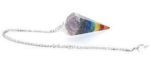 Load image into Gallery viewer, Seven Chakra &amp; Clear Quartz Crystal Dowsing Pendulum - Krystal Gifts UK