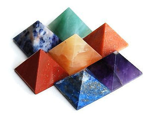 Set of Seven Crystal Chakra Healing Pyramids - Krystal Gifts UK