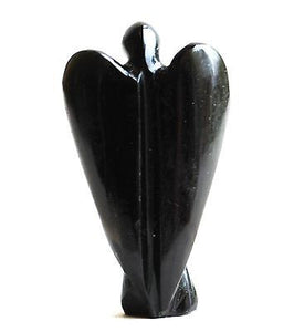 Hand Carved Black Obsidian Crystal Angel - Krystal Gifts UK