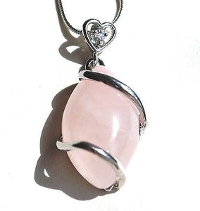 Rose Quartz Wrapped Crystal Stone Pendant & Silver Chain - Krystal Gifts UK