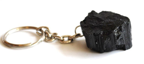 Black Tourmaline 'Protection' Raw Crystal Keyring |Reiju