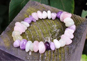 Amethyst Rose Quartz & Green Jade Natural Crystal Stone Bracelet