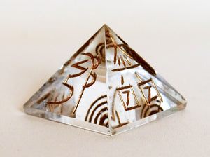 Clear Quartz Pyramid Engraved With Reiki Symbols - Krystal Gifts UK