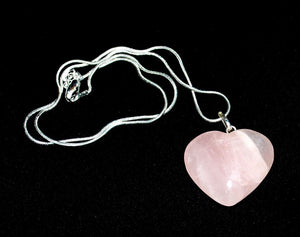 Rose Quartz Heart Crystal Stone Pendant Necklace on Silver Chain - Krystal Gifts UK