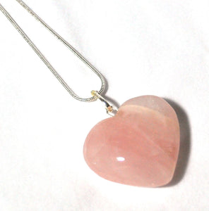 Rose Quartz Heart Crystal Stone Pendant Necklace on Silver Chain - Krystal Gifts UK