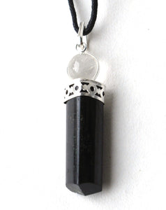 Black Tourmaline Pendant with Clear Quartz Sphere - Krystal Gifts UK