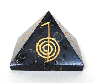 Large Engraved Black Tourmaline Crystal Stone Pyramid - Krystal Gifts UK
