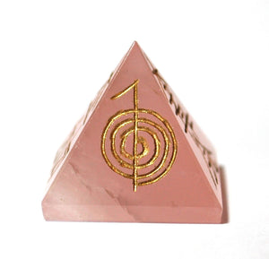 Rose Quartz Crystal Pyramid Engraved With Reiki Symbols - Krystal Gifts UK