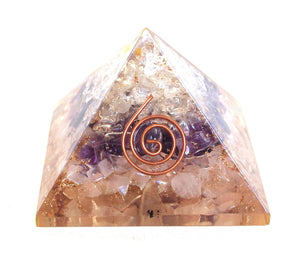 Amethyst, Clear Quartz & Rose Quartz Orgone Pyramid - Krystal Gifts UK