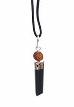 Load image into Gallery viewer, Black Tourmaline With Rudraksha Seed Crystal Pendant
