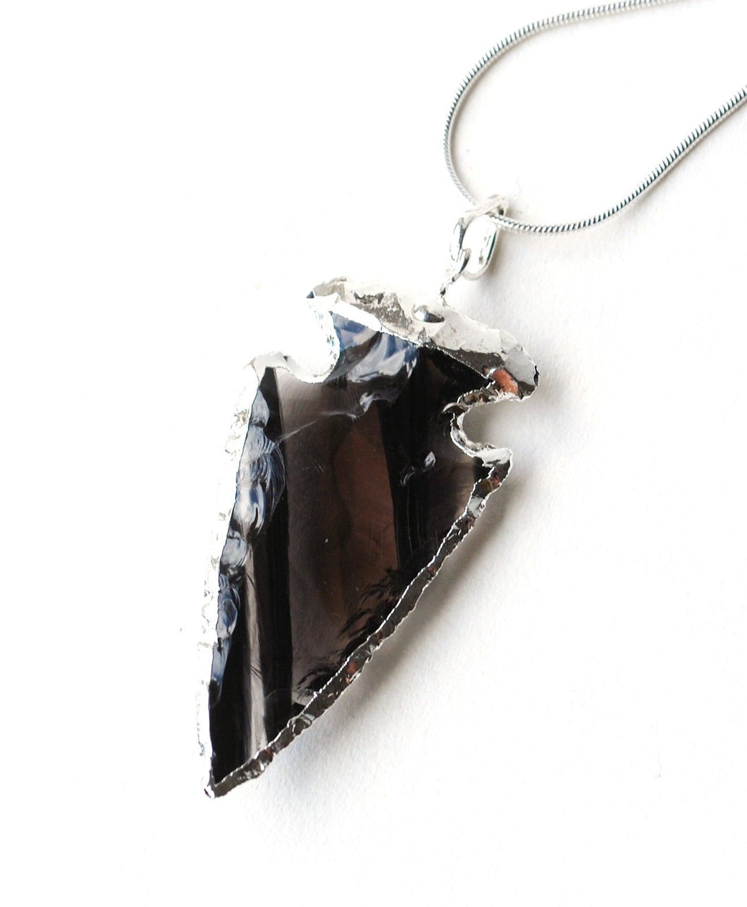 Electroplated Black Obsidian Crystal Arrowhead Pendant (Dragon Glass) - Krystal Gifts UK