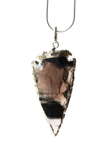 Electroplated Black Obsidian Crystal Arrowhead Pendant (Dragon Glass) - Krystal Gifts UK