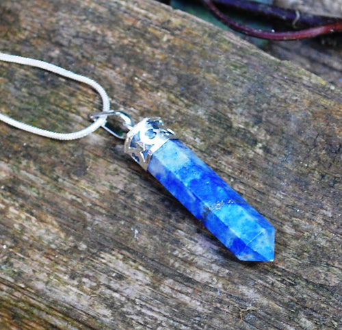 Lapis Lazuli Crystal Stone Faceted Pendant & 18