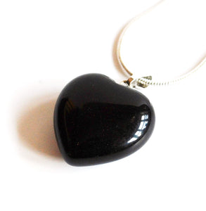 Reiju Reiju Black Obsidian Crystal Stone Heart Pendant Inc Silver Chain, Black Colkoured