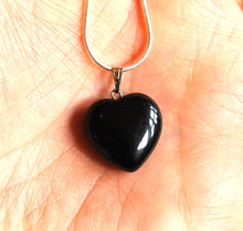 Load image into Gallery viewer, Reiju Reiju Black Obsidian Crystal Stone Heart Pendant Inc Silver Chain, Black Colkoured