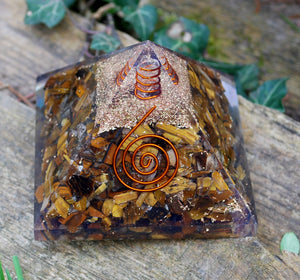 Tigers Eye Large Crystal Orgone Pyramid