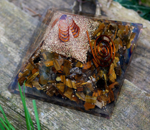 Tigers Eye Large Crystal Orgone Pyramid