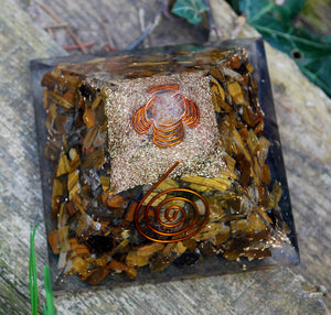 Tigers Eye Large Crystal Orgone Pyramid