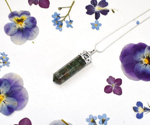 Green Jade Faceted Orgone Pendant & Silver Plated 18" Chain Necklace