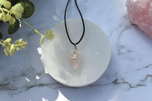 Load image into Gallery viewer, Rose Quartz Raw Crystal Arrowhead Pendant with Om
