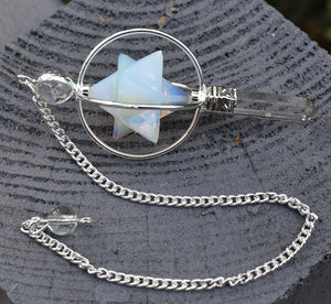 Opalite & Clear Quartz Crystal 'Spinning' Merkaba Dowsing Pendulum Point