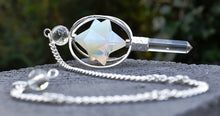 Load image into Gallery viewer, Opalite &amp; Clear Quartz Crystal &#39;Spinning&#39; Merkaba Dowsing Pendulum Point