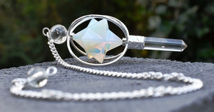 Opalite & Clear Quartz Crystal 'Spinning' Merkaba Dowsing Pendulum Point