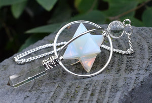 Opalite & Clear Quartz Crystal 'Spinning' Merkaba Dowsing Pendulum Point