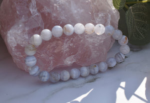 Blue Lace Agate Polished Beads Crystal Bracelet