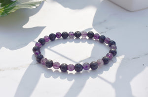 Amethyst & Lava Natural Crystal Stone Bracelet - | Reiju