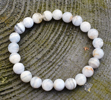 Load image into Gallery viewer, Blue Lace Agate Polished Beads Crystal Bracelet