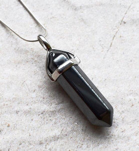 Hematite Polished & Faceted Crystal Stone Pendant Necklace