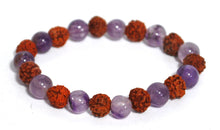 Load image into Gallery viewer, Amethyst Crystal Beads With Genuine Rudraksha Beads Bracelet