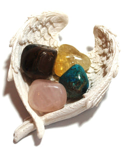 "Self-Confidence / Self-Esteem" Crystal Stone Gift Set & Angel Wings Dish - Crystals for Confidence